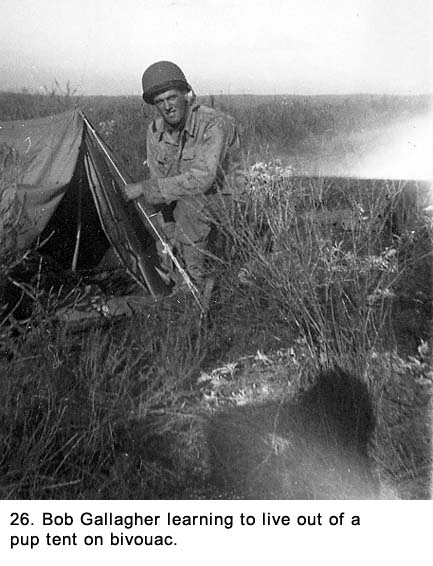 Bob Gallagher next to pup tent - bivouac